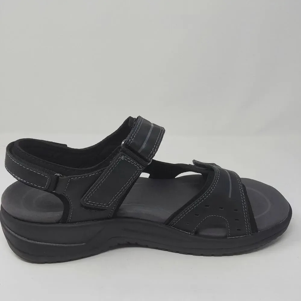 Orthofeet Men's Gemini 566 Black Leather Orthopedic Walking Sandals US 10 NWB